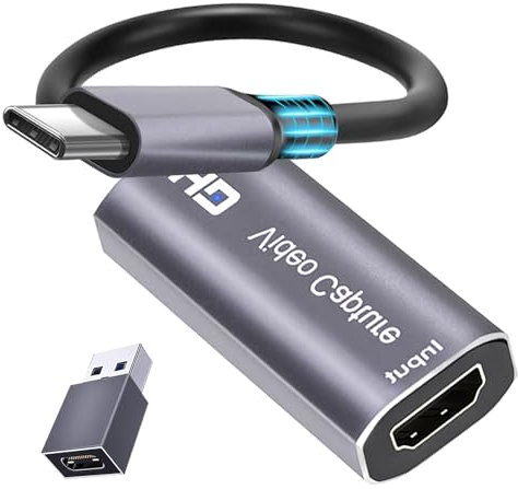 Cam Link - Scheda di acquisizione video 4K, da HDMI a 1080p di tipo C, per sistema Windows, Mac OS, per streaming, riunioni di gioco, con adattatore USB C per regolare PS3 4, Switch, Xbox