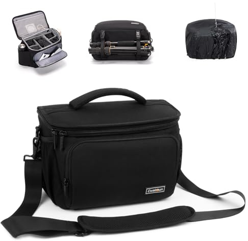 Cwatcun Camera Crossbody Shoulder Messenger Case, DSLR/SLR/Mirrorless Travel Photography Sling Bag with Tripod Holder and Rain Cover for Canon, Nikon, Sony, Fuji Cameras, Lens and Accessories