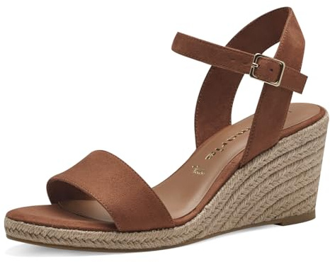 Tamaris Damen Plateau Sandalen Textil Vegan Keilabsatz Sommer; COGNAC/braun; 41