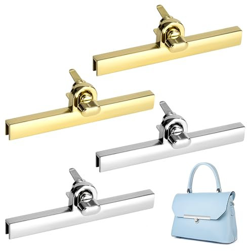 Jeesblsy Taschenverschluss Zinklegierung Drehverschluss, Taschen Twist Turn Metall Verschlüsse TaschenverschlüSse Steckschloss für Tasche Handtaschen DIY Handwerk(Hell Gold,Silber)