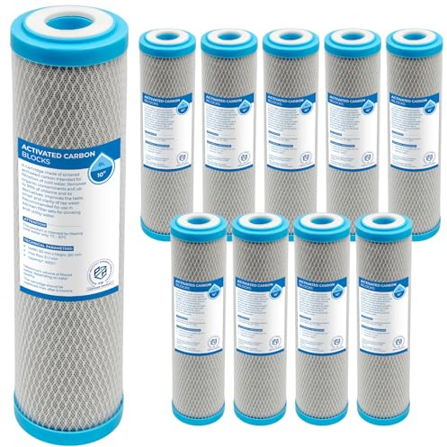 KNM TRADE Filtre à Eau 10 Pièces, Charbon Actif, Sédiments, Goût | polypropylène, usage eau potable, élimine chlorures, usage domestique, anti-calcaire, compatible standard