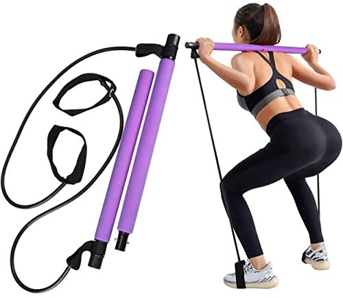 Lupex Shop Kit Barra da Pilates Portatile Attrezzo Elastico Long, Con Fascia di Resistenza, Impugnatura per i Piedi, Esercizi Fitness Casa e Palestra Allenamento Yoga Per Gambe Glutei Schiena