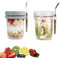 Huemtnor 2Pcs Overnight Oats Jars, 350ml Pot Yaourt Verre avec Couvercle et Cuillère, Mason Jars Transparent Gradués, Bocaux en Verre Portable pour Salades Lait Céréales Fruits (Blanc, Gris)