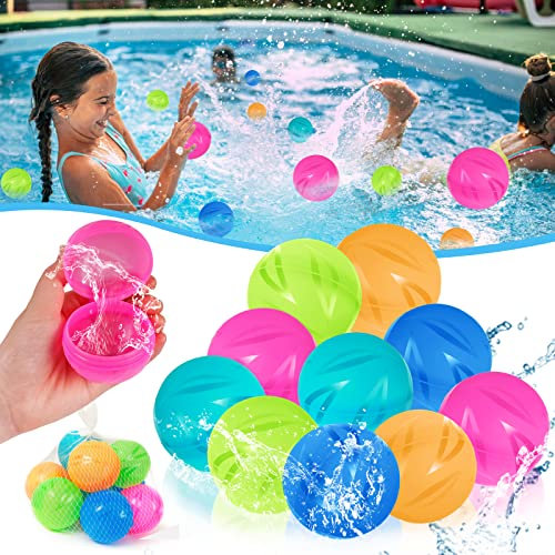 Wasserbomben Wiederverwendbar 10 Stück, Silikon Wasserballons Wiederbefüllbare Wasser Bälle Splash, Wasserspielzeug Spritzkugel Kinder Outdoor Familienspiele Gartenspielzeug Pool Spielzeug Draussen