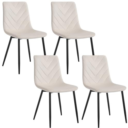 Lestarain Esszimmerstühle 4er Set, für Esszimmer Küche Wohnzimmer, Küchenstühle mit Rückenlehne modern, mit Metallbeinen, aus Samt, 150 kg belastbar, Creme