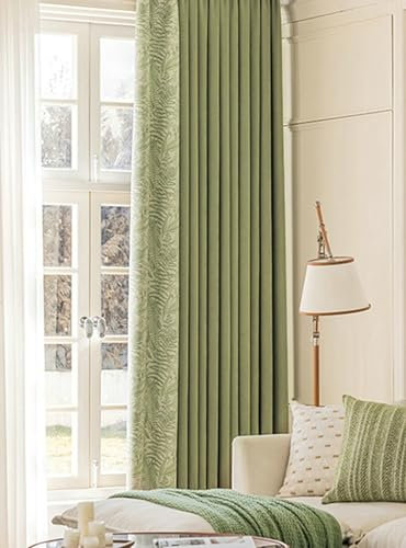 Ayoiow Verdunkelungsvorhänge Auf Rollen, Thermo Vorhänge Mit Ösen, Chenille Vorhang Wohnzimmer 2Er Set Kräuselband, Grün, 132X183CM