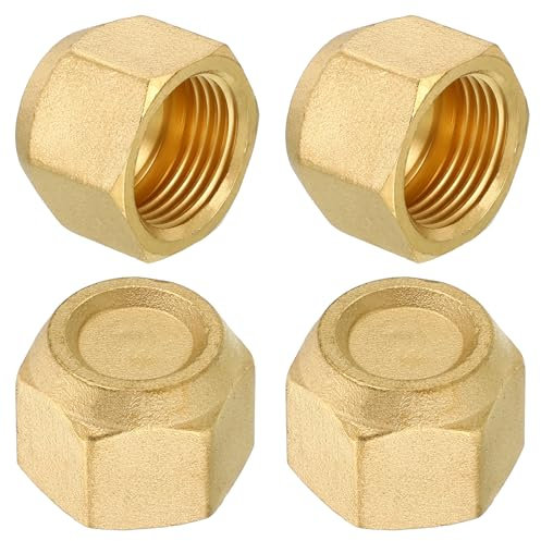 PATIKIL Tappo a Flangia in Ottone da 5/8, Filettatura Femmina 7/16-20Unf, 4pz Raccordo a Flangia Sae a 45 Gradi per Condizionatori d'Aria e Refrigerazione
