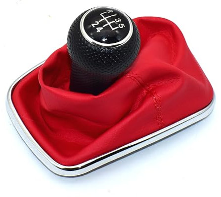 MKptopia 12 mm Schaltknauf Gaitor Boot Schalthebelknauf kompatibel mit V-W Golf 4 R32 Bo-ra Je-tta 1999-2005 - 5 Gang Rundkopf rot und schwarz