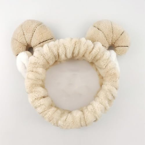 Haarbänder 1pc Weiche Flanellstirnbänder süßes Schaf Horn elastischer Haarband Ultra weicher Haare Kosmetische Schönheitsinstrument zum Waschen von Gesicht Dusche Spa Gesichtsmaske Hautpflege (weiß)