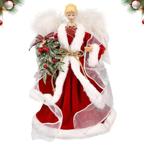 Weihnachtsengel-Baumspitze,Engel-Baumspitze - Christbaumschmuck,Engelsbaumspitze mit weißen Federflügeln für Weihnachtsbaum als Weihnachtsdekoration