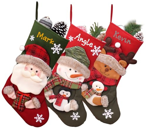 SosnSusn Chaussette de Noël Personnalisée avec Nom - écorations de Noël Personnalisées, Bas Personnalisable a Suspendre Cadeau, Décoration Noel, Chaussettes de Cheminée, Sac de Bonbons