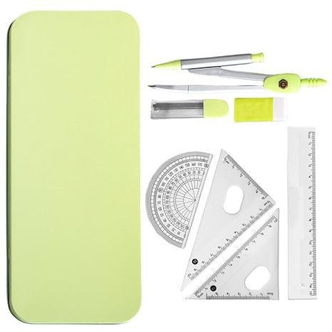 Set di geometria per la scuola - Set di compasso righello, set di geometria scatola di ferro, set di goniometro con bussola, set di forniture per studenti, goniometro con bussola matematica, set di