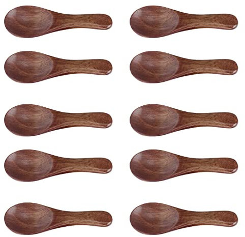 Wooden Spoons, 10pcs Coffee Spoons Spice Spoon Tea Spoons Honey Spoon Mini Wooden Spoons Cooking Condiments Spoons for Kitchen Seasoning Oil Coffee Tea Sugar