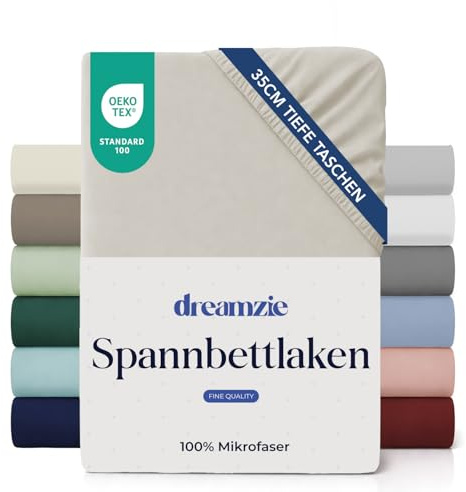 Dreamzie Spannbettlaken 100x200cm - 35 cm Tiefe Tasche - 100% Mikrofaser Bettlaken - Beige, Schadstoffgeprüft(Oeko TEX), Bettlaken mit Gummizug