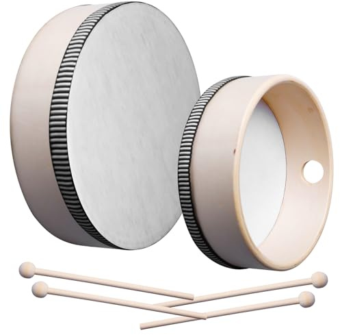 2 Stück Handtrommel mit schlägel für kinder, Holz Tamburin, 6 Zoll und 8 Zoll Handheld Tamburin, handtrommel percussion, Percussion Tambourine Instrument für Kinder Party Schule Frühpädagogisches
