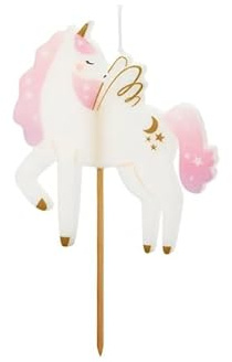 Unicorn Birthday Cake Candle, Pink and White, 9 cm, Party Decoration