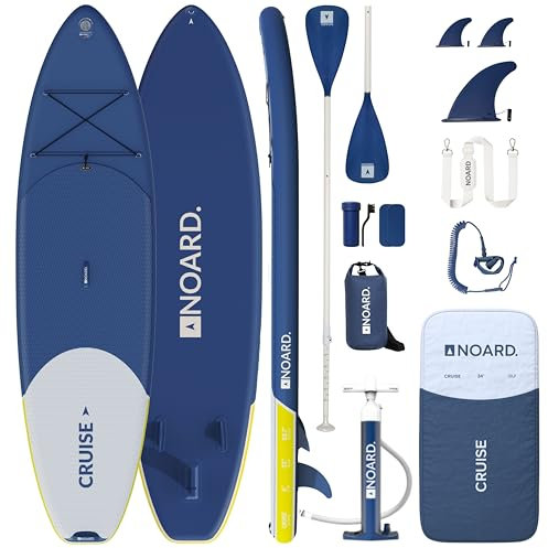 NOARD Stand-Up-Paddle-Board (SUP) aufblasbar – 326 cm Allround-Board für Anfänger und Fortgeschrittene – 140 kg Tragkraft – Komplett-Set mit Paddel, Pumpe, Rucksack, Leash – Navy Breeze