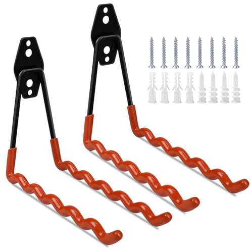 Enenes 2 Stück Stahl Wandhalter, 18 cm Große Wandhalterung für Garage & Garten, Schwere Werkzeuge, Schlauch, Leiter Aufbewahrung (Orange)