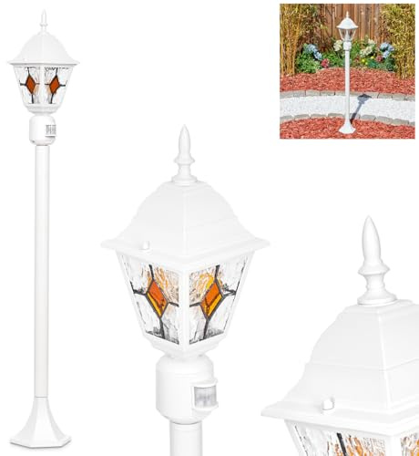 HOFSTEIN Wegeleuchte Naofe, Außenwegeleuchte mit Bewegungsmelder aus Metall/Glas in Weiß/Klar/Orange, Wegelampe Antik/Landhaus/Vintage/Design für Garten, Außenbereich, Hof, 116 cm, E27, IP44