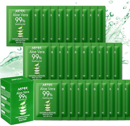 ASYBO Confezione da 30 gel di aloe vera naturale – 99% puro idratante aloe vera, lenitivo e idratante, scottature e riparazione cicatrici, taglia da viaggio portatile