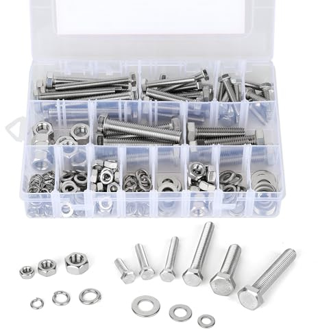 WeeGoo M6 M8 M10 Nuts Bolts and Washers Assorted Sets, 176 Pack | Stainless Steel Hex Head Nuts and Bolts Assortment Kit, for Repair Maintenance Mechanical