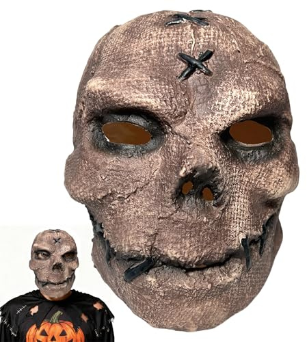 Halloween Totenkopf-Maske, Schädel aus Jute, Gruselige Vollkopf Skelett Maske aus Natürlich Latex, Horror-Sackleinen-Totenkopf-Latexmaske, Cosplay-Kopfbedeckung Spukhaus Geistergesicht Requisiten