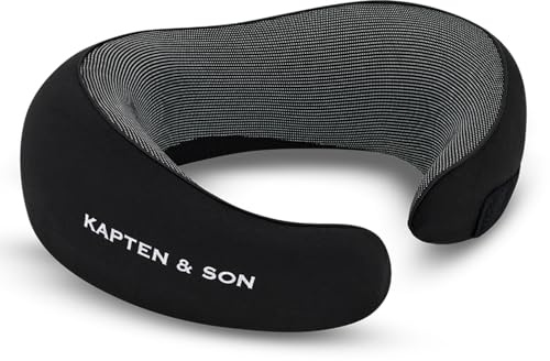 Kapten & Son Nackenkissen Flugzeug All Black | Reisekissen Schwarz | Nackenstützkissen | Nackenrolle mit Memory Foam, Klettverschluss & Bezug | Größenverstellbar | ergonomisches Kissen
