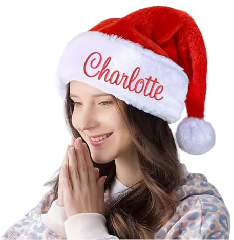 Personalisierte Bestickte Weihnachtsmützen Mit Namen, Individuelle Rote Weihnachtsmützen Für Erwachsene Und Kinder, Weiche Wintermützen Aus Samt, Weihnachtsgeschenke(11.5x15.5in)