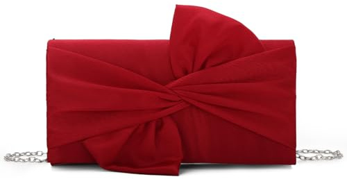Fecialy Bolsos de mano satinados para mujer Bolso de noche con solapa y lazo Bolsos elegantes y formales para bodas y fiestas nupciales