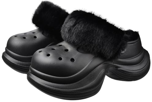 Harssidanzar Zoccoli con Plateau da Donna con Morbida Fodera, Scarpe da Giardino in Eva e Pile con Cinturino HL245EU, Nero, Taglia 40