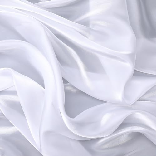 CABODYALS 1.5M 1M White Organza Shimmer Sheer Fabric Soft Silky Glittering Iridescent Gauze Fabrics Tulle Shiny Transparent Cloth for Sewing Making Bouquets Dresses Accessories Wedding Decor Diy Craft