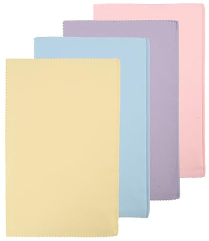 4 PCS Silver Polishing Cloth 25x32cm, Multi-Color Jewelry Cleaning Cloth for Silver Jewellery Gold Platinum, Reusable Double-Layer Soft Cloth (Yellow/Blue/Light Purple/Pink)