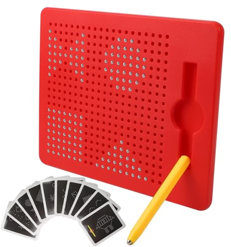 Rot Magnetische Zeichenbretter - Magnet Spiel mit Kugeln und magnetischem, Stahlkugel Zeichentafel, Pädagogisches Zeichentablett, Zaubertafelfür Familienbildung und Schulbildung, (mit Karteikarte)