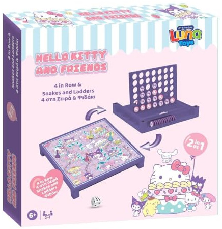 Hello Kitty 2-in-1 Board Game | 4 in-a-Row & Snakes and Ladders Classic Strategy and Family Fun Game | Kids Board Game with Hello Kitty Theme | Educational and Creative Game for Kids