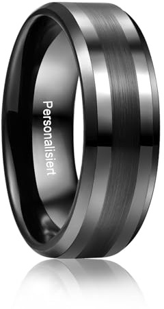 VAKKI Herren Ring 8mm Silber Wolframring Schwarze Gebürstete Eheringe Zweifarbiger Ringe für Männer Größe 49.3(15.7)-72(22.9)