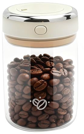 Vakuum Glas Kaffeedose Luftdicht, 1.1L Vakuum Kaffeedose mit Auslassventil und Datumsanzeige, Kaffeebohnen Behälter aus Hochwertigem Glas, Vakuum Kaffeebehälter für Kaffeebohnen, Pulver, Tee, Nüsse