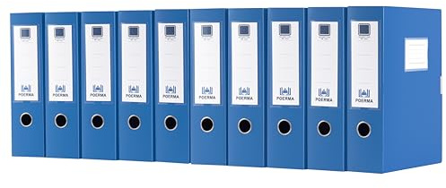 POERMA A4 arkivlåda, 10-pack med arkivlådor, 75 mm rygg, vikbar A4-dokumentlåda, arkivmapp för kontor, skola (blå)