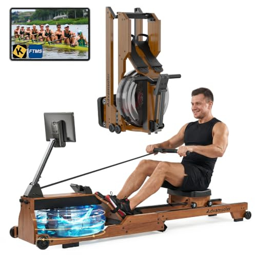 Advamsoler Wasser-Rudergerät für Zuhause, klappbar – leise | Bluetooth-App, LCD & Tablet-Halter, gelenkschonend, 150 kg / 2 m, ideal für Wohnungen