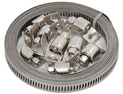 Neilsen CT1691 Hose Clamp Kit - 3m Long x 8mm Wide, Metal Band Hose Clip Kit with 8 Tension Clips