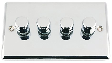Light Dimmer Switch 4 Gang 400W (Max) - Polished Chrome - Classic - 10 Amp 4 Gang 2 Way Push On/Off