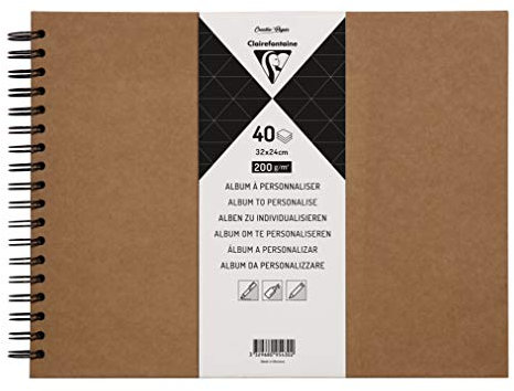 Clairefontaine 95430C - Album à Personnaliser 40 Feuilles 32x24 cm - Papier Kraft Épais 200g m² - Couverture Rigide Kraft - Spirale noire - Loisirs Créatifs, DIY, Scrapbooking