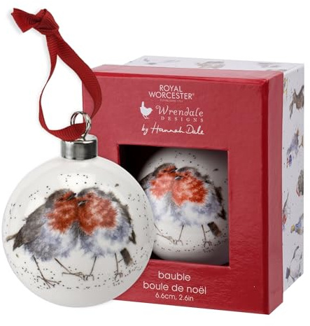 Royal Worcester Hanging Ornament - Snuggled Together Bauble with Robin Motif, Fine Bone China Holiday & Christmas Decor, Hand-Painted Animal Design for Festive Cheer & Tree Decoration