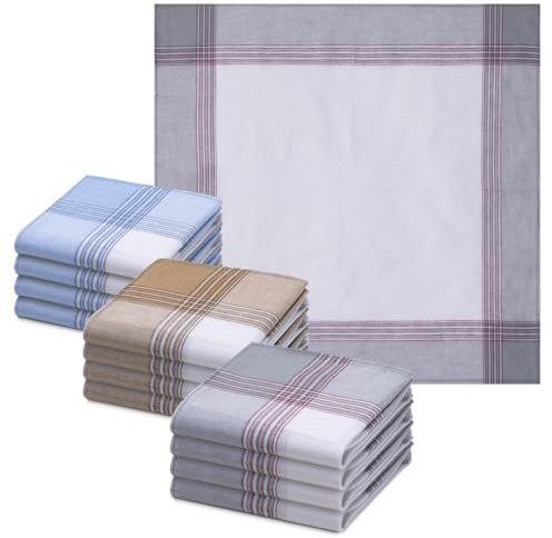 JEMIDI Stofftaschentücher Herren und Damen Baumwolle 12er Pack Stoff Taschentücher 100% Baumwolle Herrentaschentücher Stofftaschentuch in unterschiedlichen Designs, Design 9, 40cm x 40cm