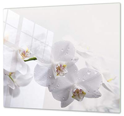 Planche de cuisine en VERRE trempé – Planche à découper en verre – Couvre-plaques de cuisson – UNE PIÈCE (60x52 cm) ou DEUX PIÈCES (30x52 cm chacune) ;D06 Série Fleurs : Orchidée 1