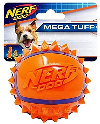 Nerf Dog Hundleksak TPR Spike Ball, hundboll, tillverkad av termoplatiskt gummi, 9 cm, blå/orange