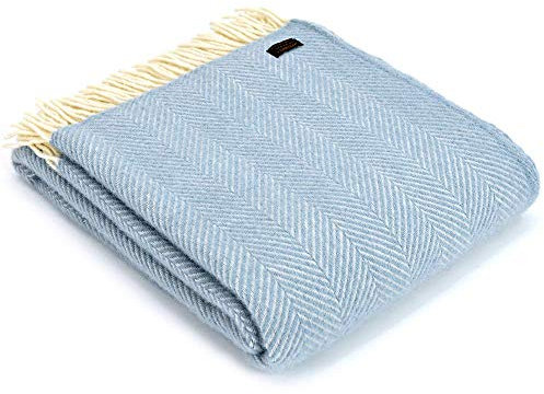 Tweedmill Textiles Fishbone KNEE RUG Throw Blanket -100% Pure New Wool - BRITISH MADE - DUCK EGG