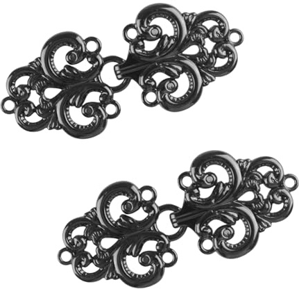 WANDIC Umhang-Verschlüsse, 2 Paar, wirbelnde Blumen zum Aufnähen und Clip-on Cardigan-Haken, Farbe kanonenschwarz