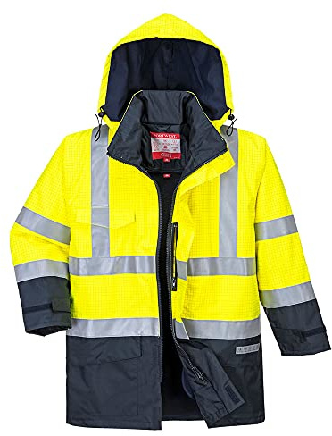Portwest S779 Bizflame Regen Warnschutz Multi-Norm Jacke Stehkragen Langarm | Gelb/Marine, XS, EN ISO 20471 Klasse 3, EN ISO 14116, EN 1149-5, Schwer Entflammbares Futter, Baumwollfutter