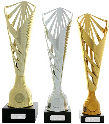 Pokal Pokalset Bromberg 3er Set je 1 Stück Gold Silber Bronze mit Gravurplatte und Gravur