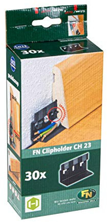 Gedotec Clipholder CH23 - Clip di fissaggio per battiscopa con canalina per cavi | fissaggio angolare invisibile | plastica nera | 1 confezione da 30 clip per listelli di montaggio con viti e tasselli